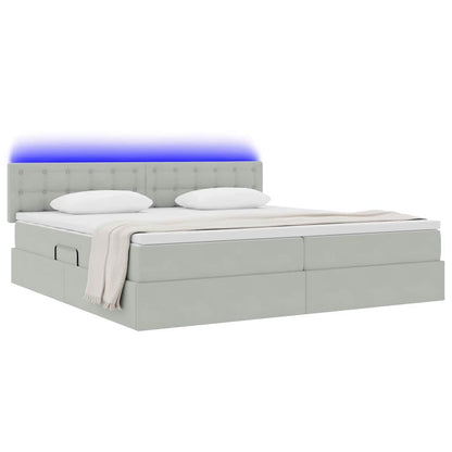 Bed met LED -striplichten Lichtgrijs 200 x 200 cm Fluweel