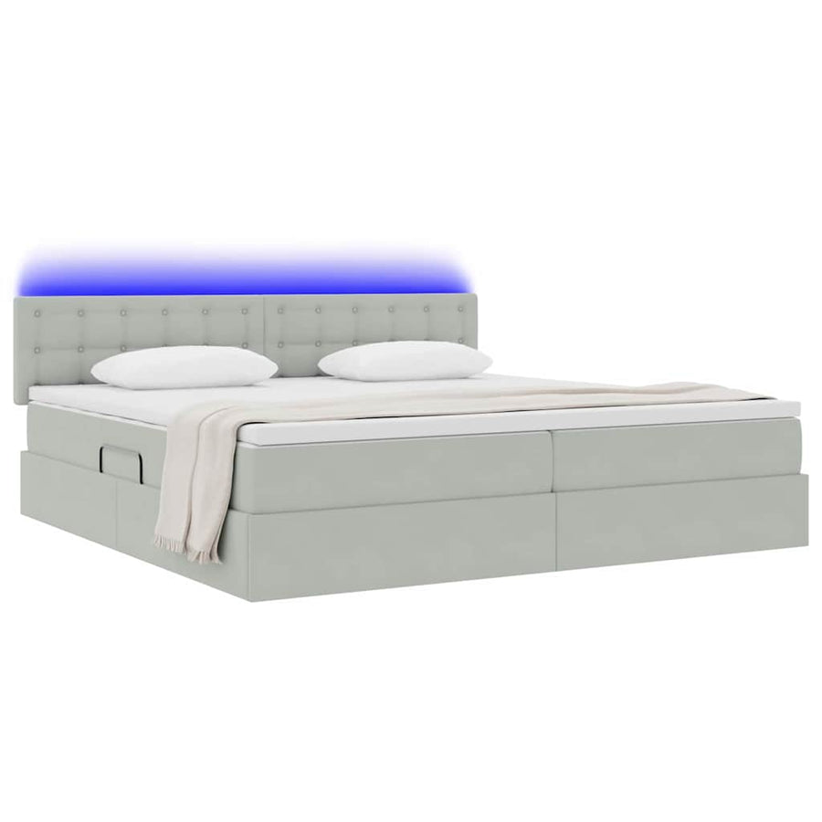 Bed met LED -striplichten Lichtgrijs 200 x 200 cm Fluweel