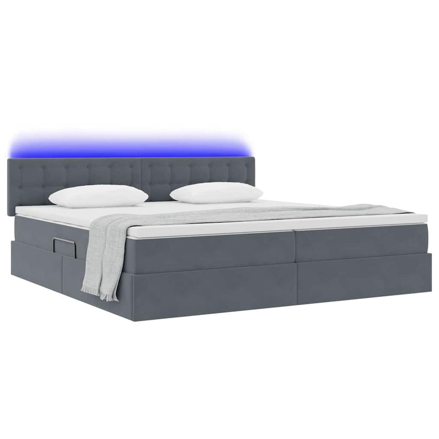 Bed met LED -striplichten Donkergrijs 200 x 200 cm Fluweel