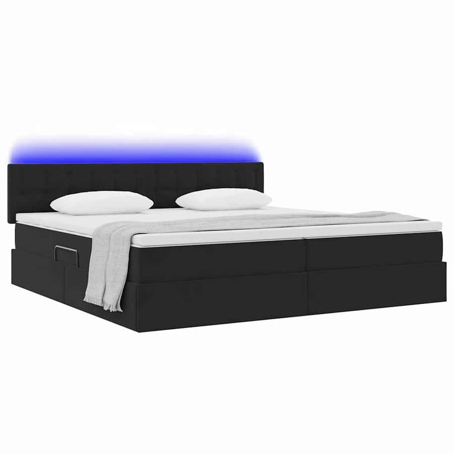 Bed met LED -striplichten met opslag Zwart 200 x 200 cm Fluweel