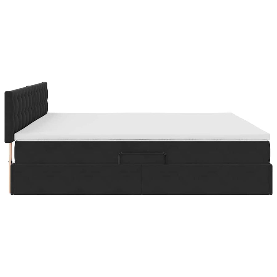 Bed met LED -striplichten met opslag Zwart 200 x 200 cm Fluweel