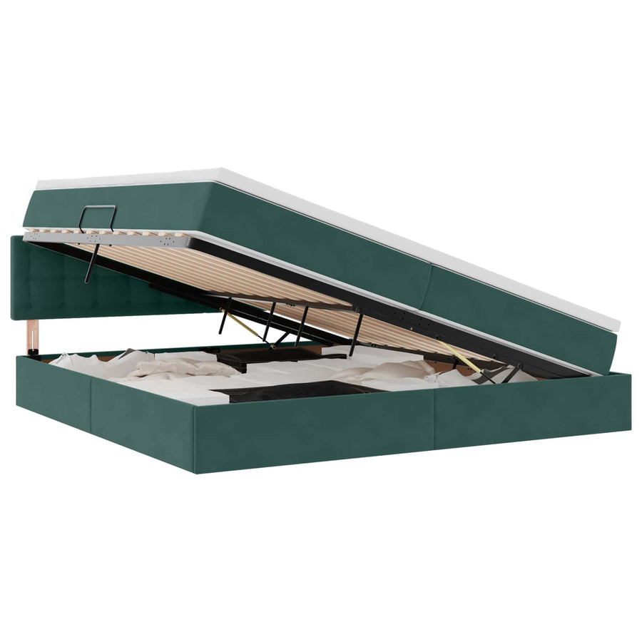 Opbergbed met LED met matras Donkergroen 200 x 200 cm Fluweel