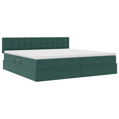 Opbergbed met LED met matras Donkergroen 200 x 200 cm Fluweel