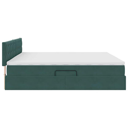 Opbergbed met LED met matras Donkergroen 200 x 200 cm Fluweel
