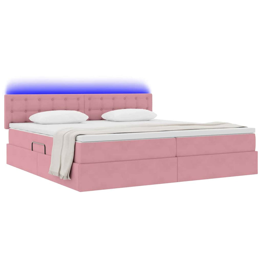 Bed met LED -striplichten met opslag Roze 200 x 200 cm Fluweel