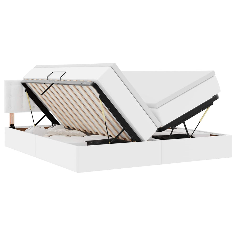 Opbergbed met LED met matras Puur Wit 180 x 200 cm Nep Leer
