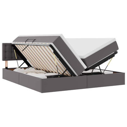 Opbergbed met LED met matras Grijs 180 x 200 cm Nep Leer