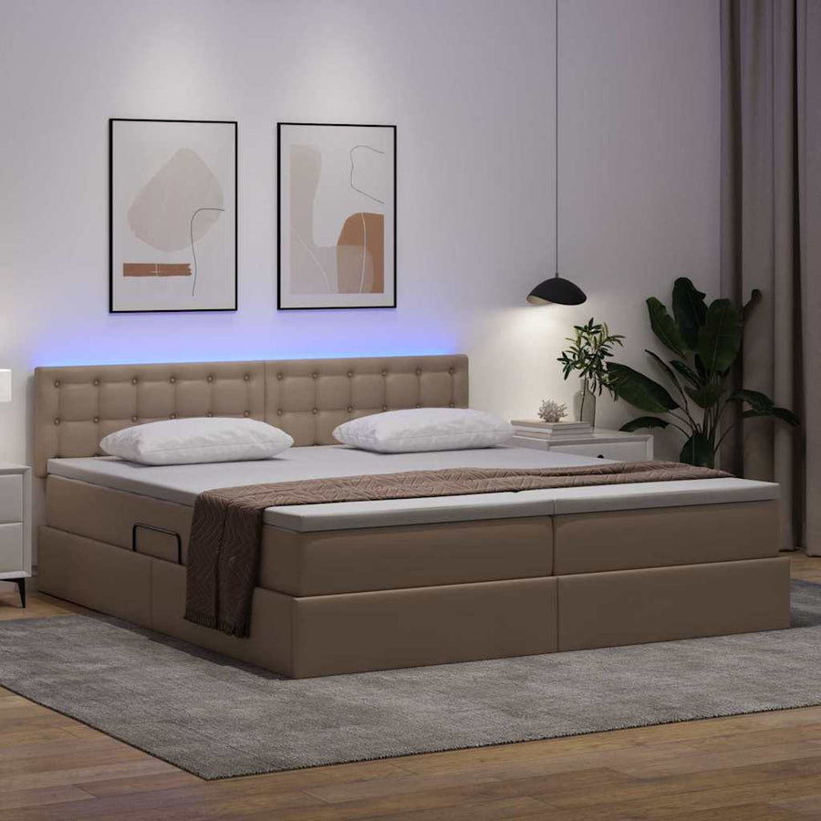 Opbergbed met LED met matras Cappuccino 180 x 200 cm Nep Leer