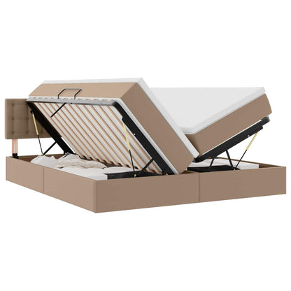 Opbergbed met LED met matras Cappuccino 180 x 200 cm Nep Leer