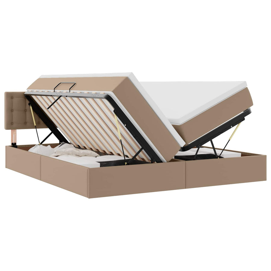 Opbergbed met LED met matras Cappuccino 180 x 200 cm Nep Leer