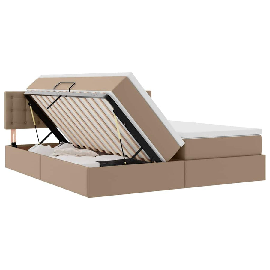 Opbergbed met LED met matras Cappuccino 180 x 200 cm Nep Leer