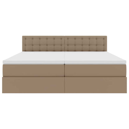 Opbergbed met LED met matras Cappuccino 180 x 200 cm Nep Leer