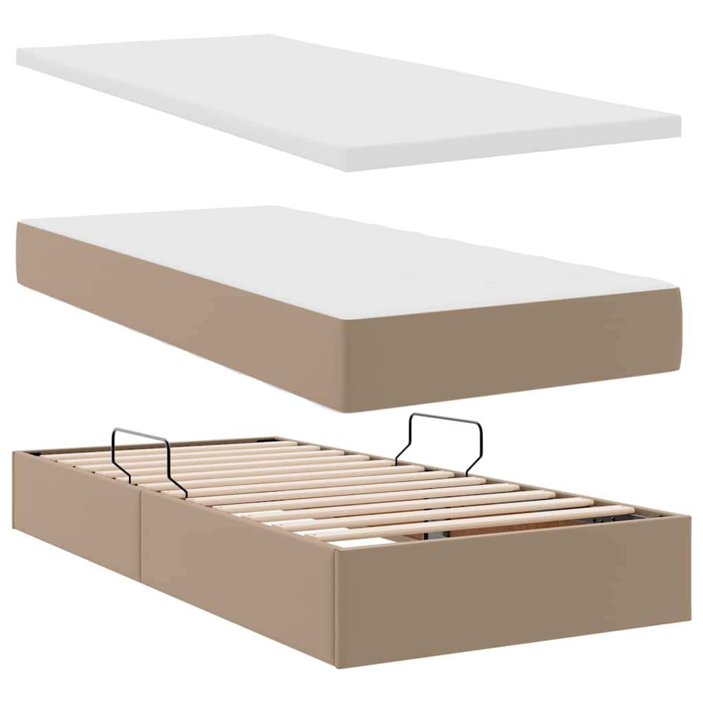 Opbergbed met LED met matras Cappuccino 180 x 200 cm Nep Leer