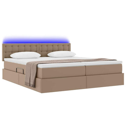 Opbergbed met LED met matras Cappuccino 180 x 200 cm Nep Leer