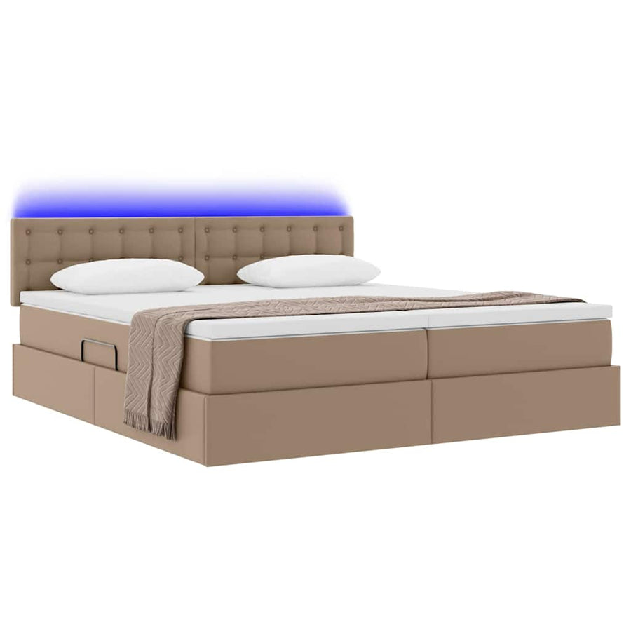 Opbergbed met LED met matras Cappuccino 180 x 200 cm Nep Leer