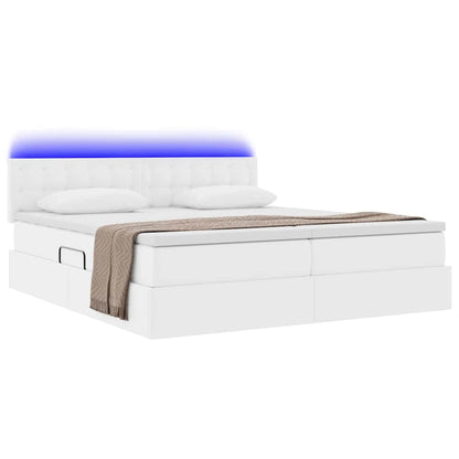 Opbergbed met LED met matras Puur Wit 200 x 200 cm Nep Leer