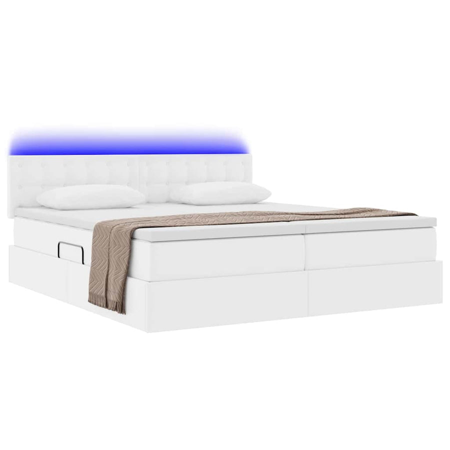 Opbergbed met LED met matras Puur Wit 200 x 200 cm Nep Leer