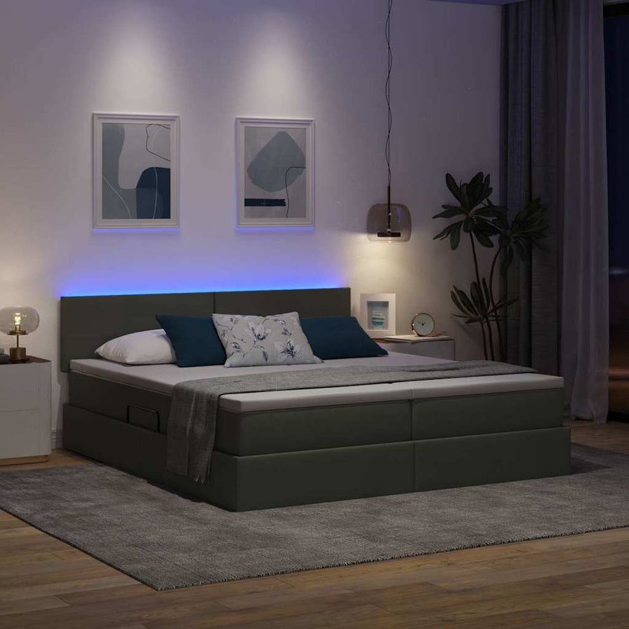 Bed met LED-striplichten Donkergrijs 180 x 200 cm Stof