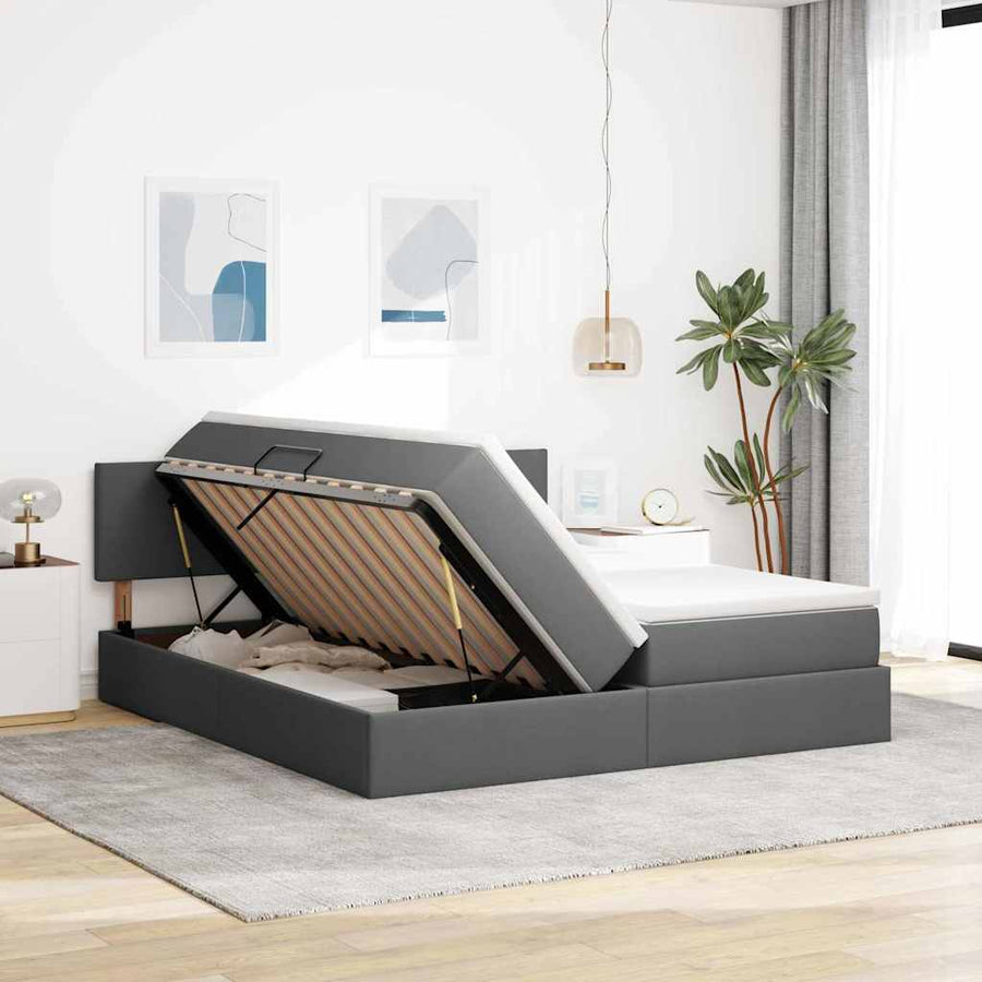 Bed met LED-striplichten Donkergrijs 180 x 200 cm Stof