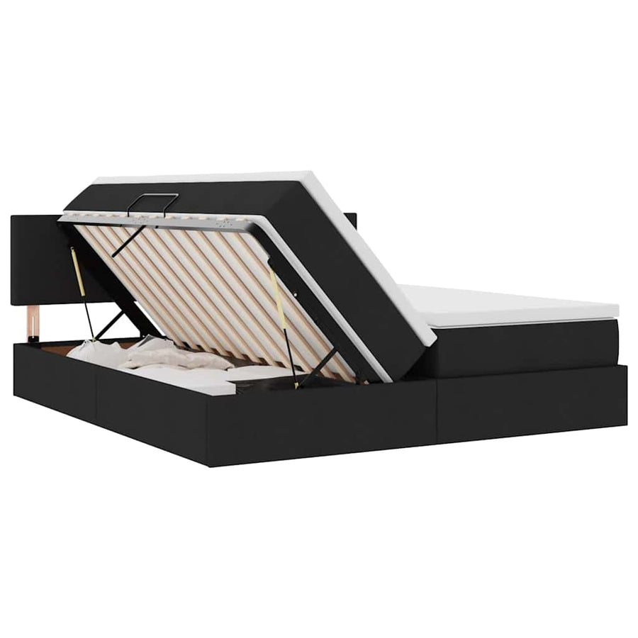 Bed met LED-striplichten met hoofdeinde Zwart 180 x 200 cm Stof