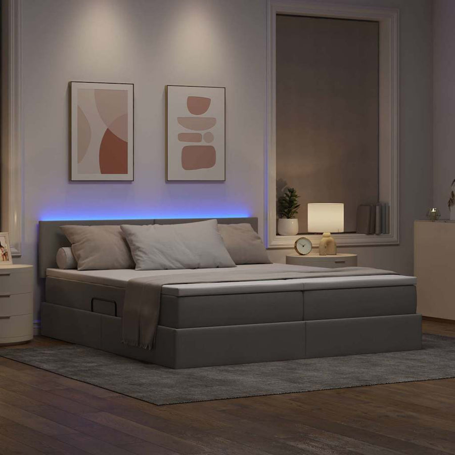 Bed met LED-striplichten met hoofdeinde Taupe 180 x 200 cm Stof