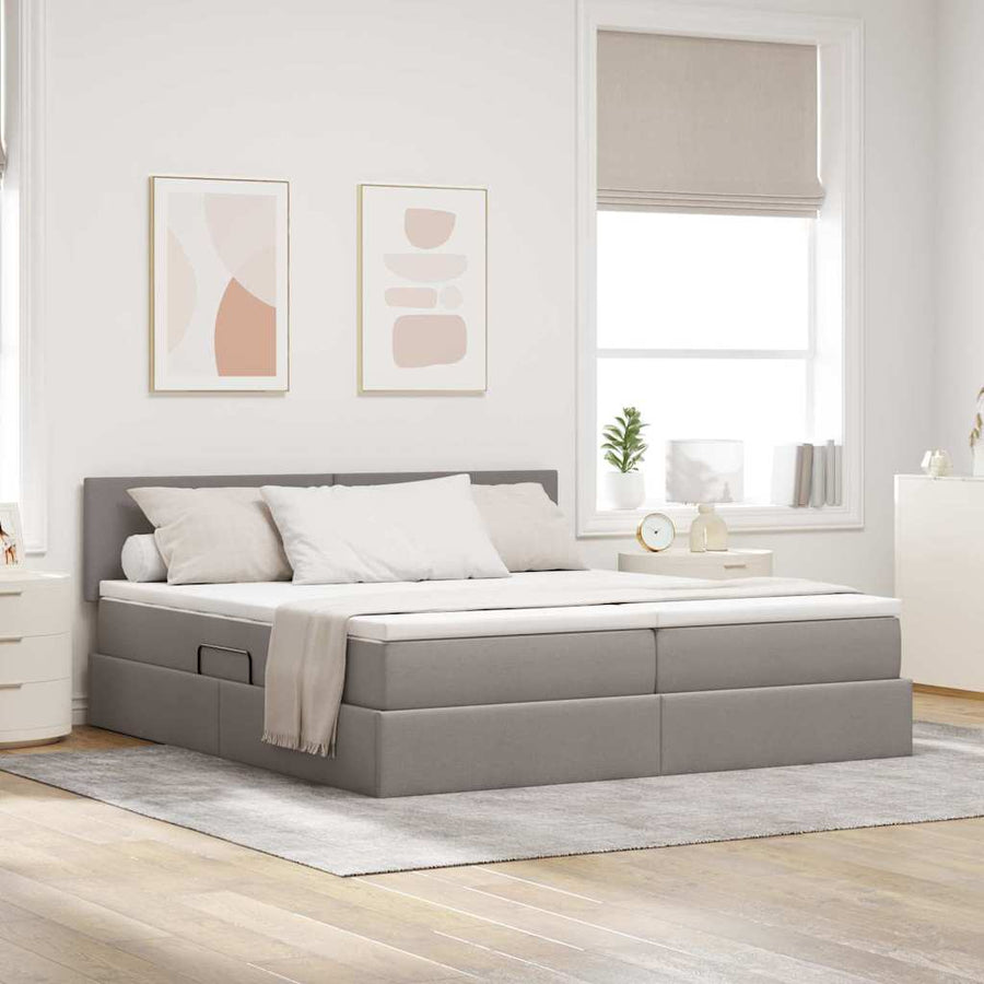 Bed met LED-striplichten met hoofdeinde Taupe 180 x 200 cm Stof
