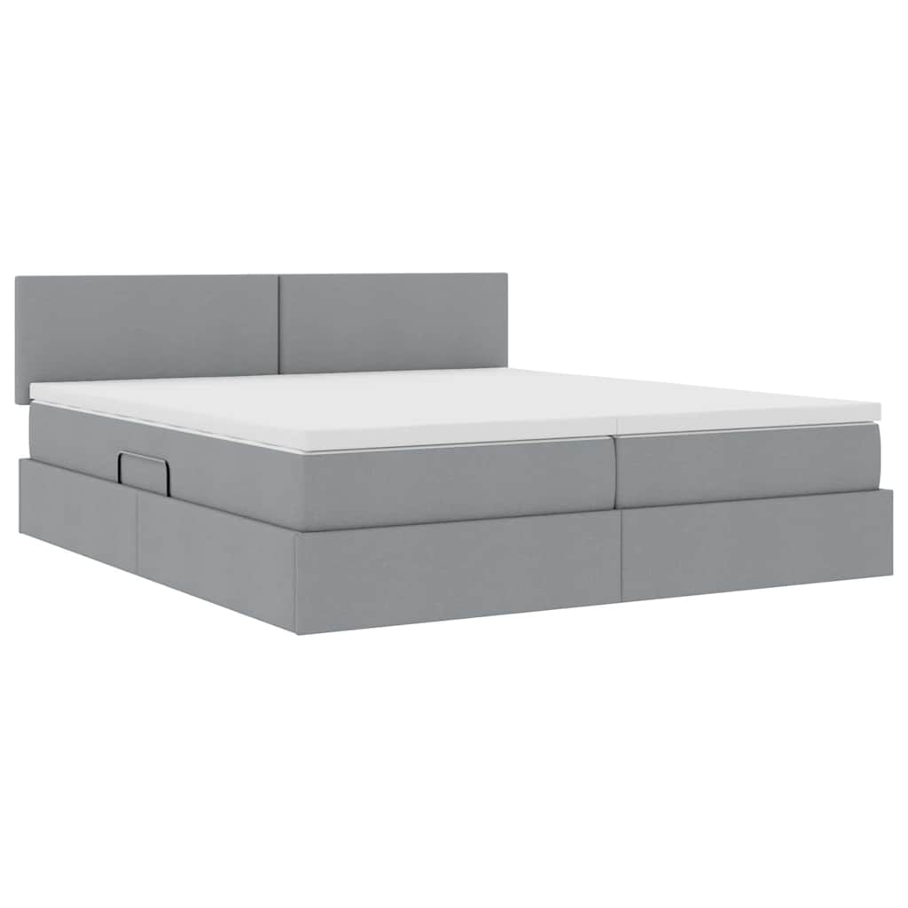 Bed met LED-striplichten Lichtgrijs 200 x 200 cm Stof