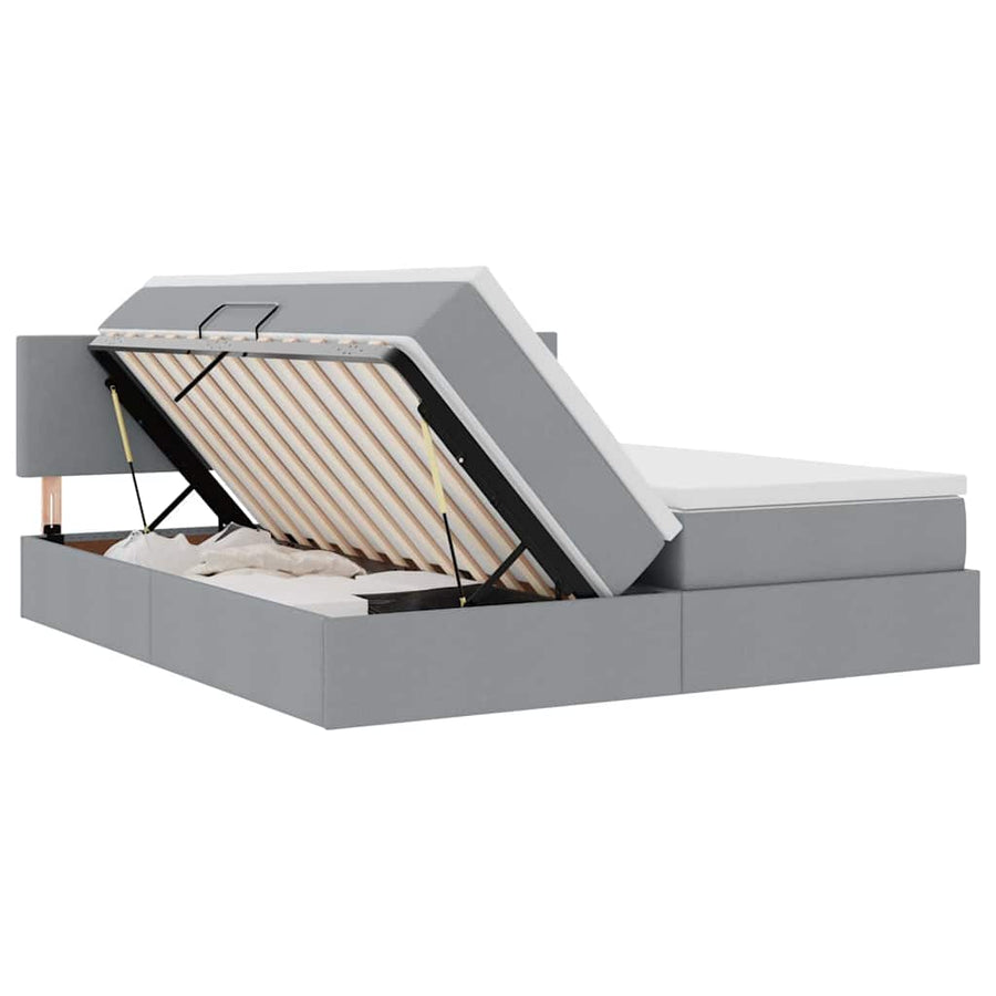 Bed met LED-striplichten Lichtgrijs 200 x 200 cm Stof