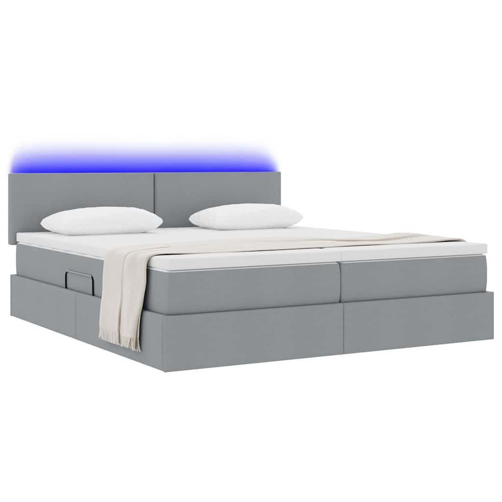 Bed met LED-striplichten Lichtgrijs 200 x 200 cm Stof