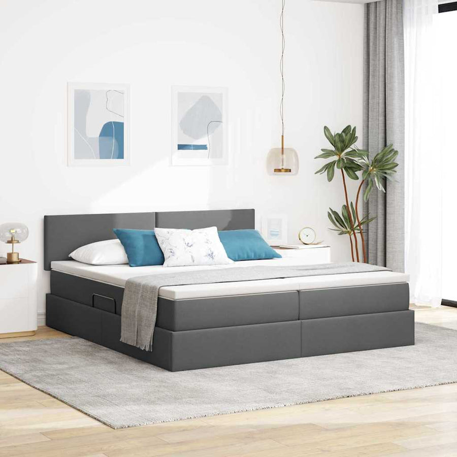 Bed met LED-striplichten Donkergrijs 200 x 200 cm Stof