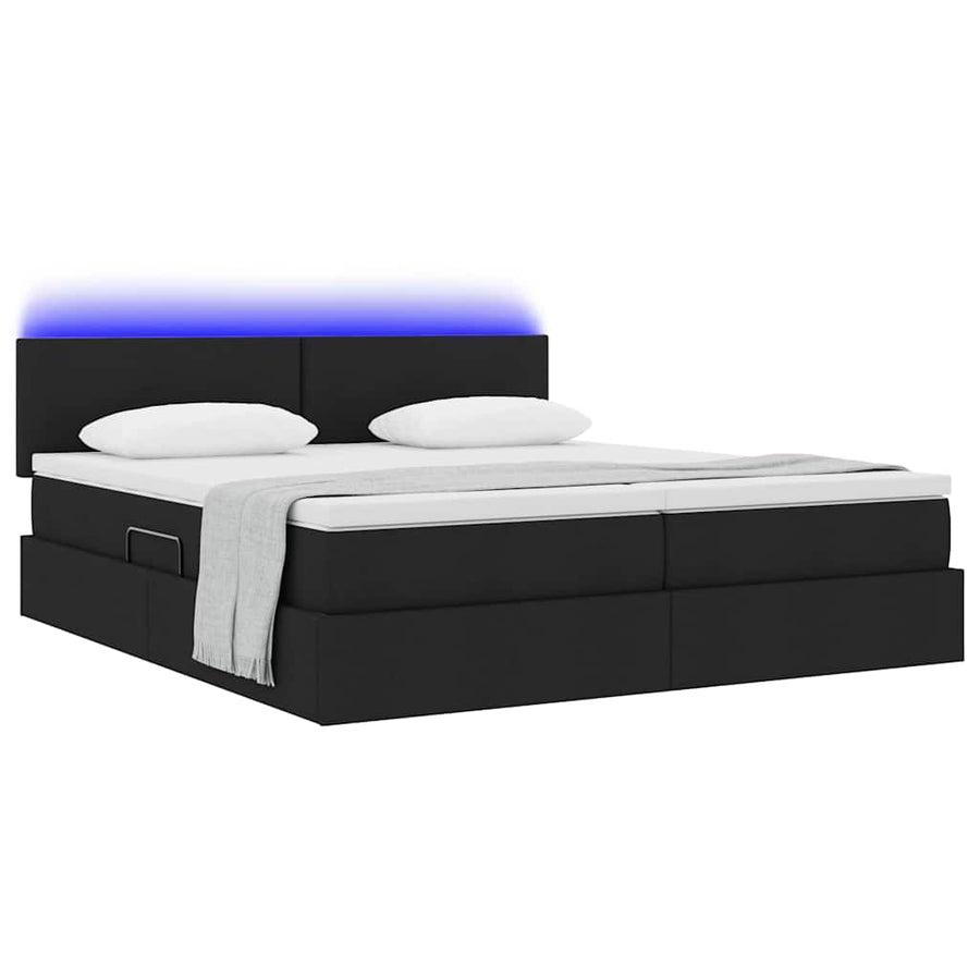 Bed met LED-striplichten met hoofdeinde Zwart 200 x 200 cm Stof