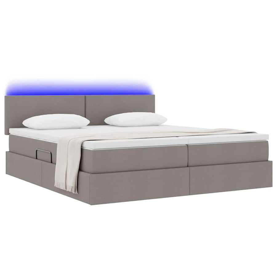 Bed met LED-striplichten met hoofdeinde Taupe 200 x 200 cm Stof