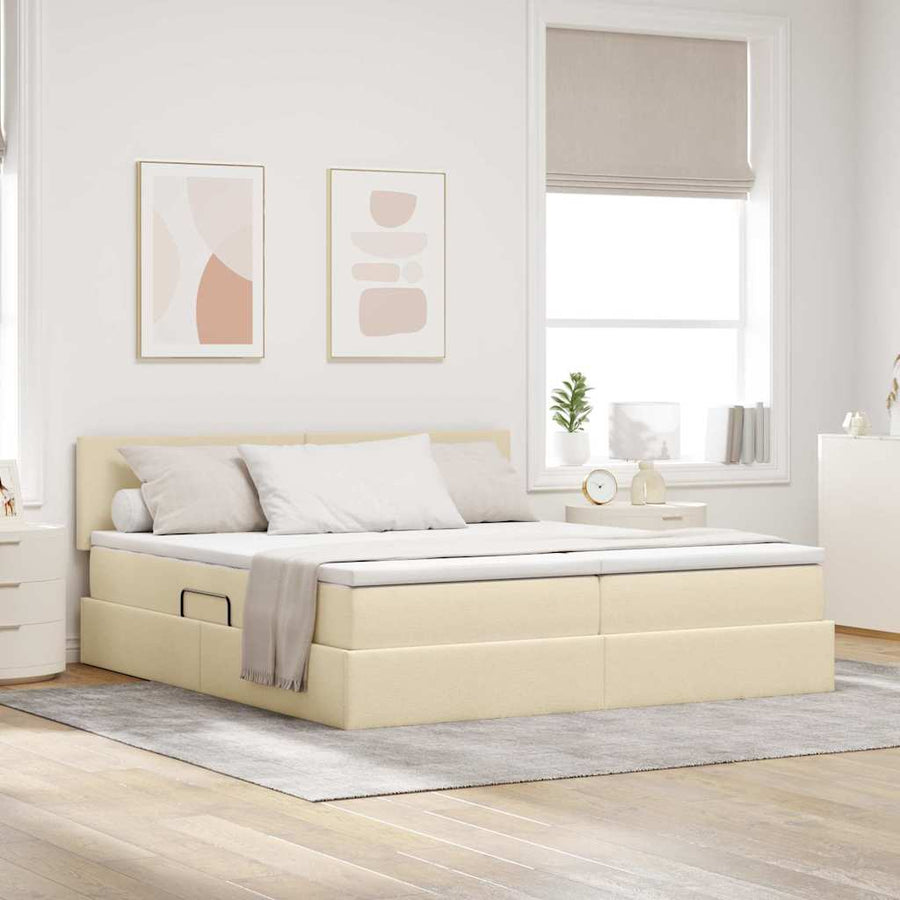 Bed met LED-striplichten met hoofdeinde Crème 200 x 200 cm Stof