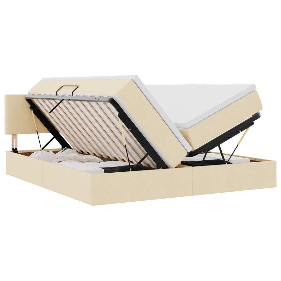 Bed met LED-striplichten met hoofdeinde Crème 200 x 200 cm Stof