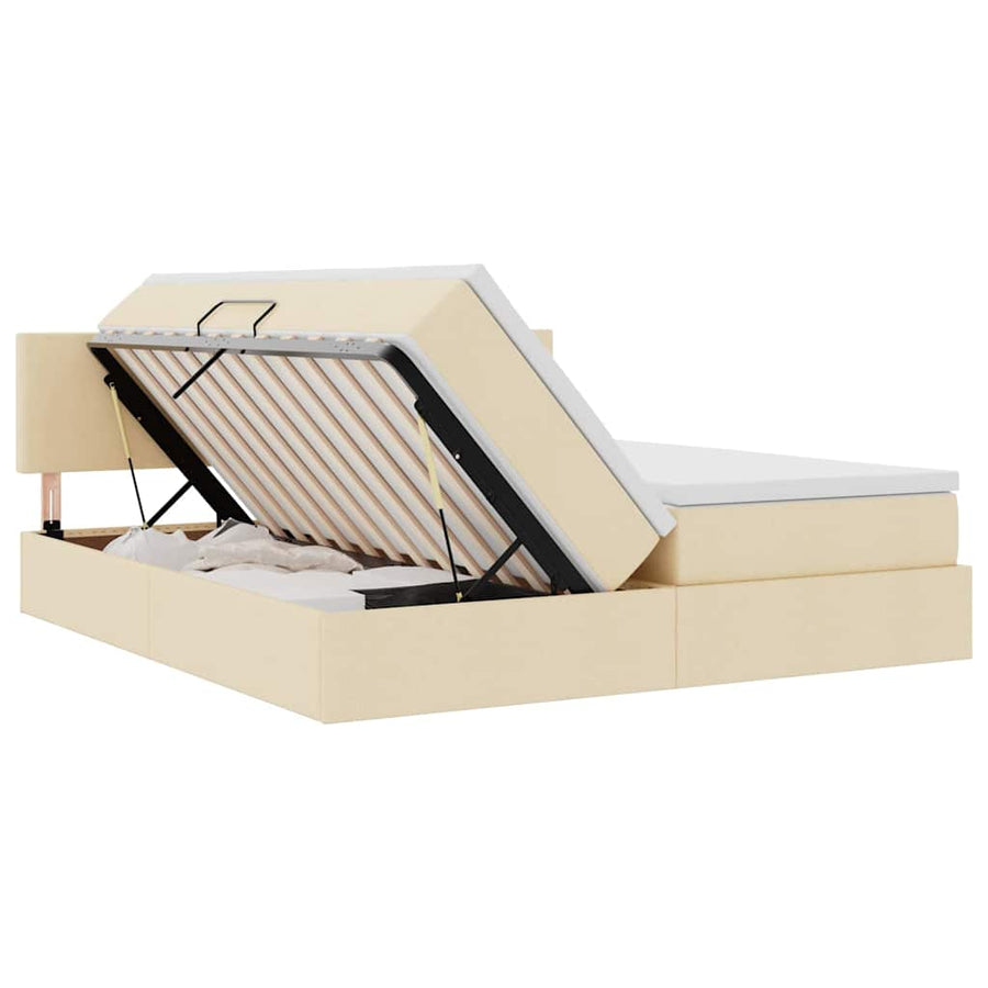 Bed met LED-striplichten met hoofdeinde Crème 200 x 200 cm Stof