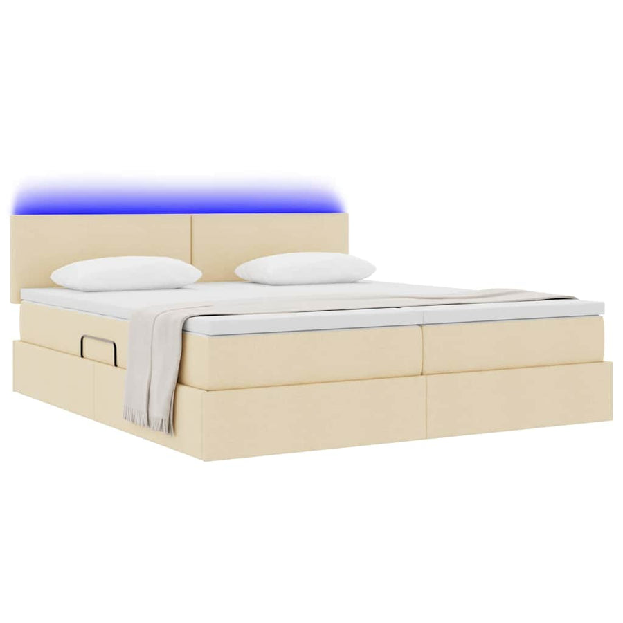 Bed met LED-striplichten met hoofdeinde Crème 200 x 200 cm Stof