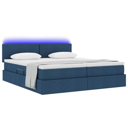 Bed met LED-striplichten met hoofdeinde Blauw 200 x 200 cm Stof