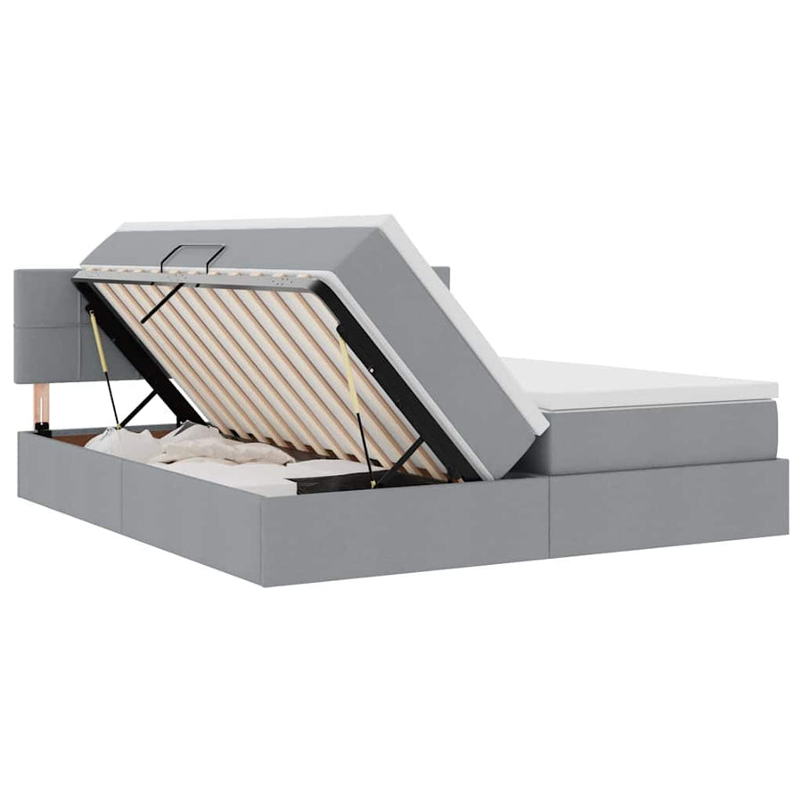 Bed met LED-striplichten Lichtgrijs 180 x 200 cm Stof