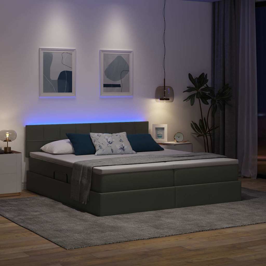 Bed met LED-striplichten Donkergrijs 180 x 200 cm Stof