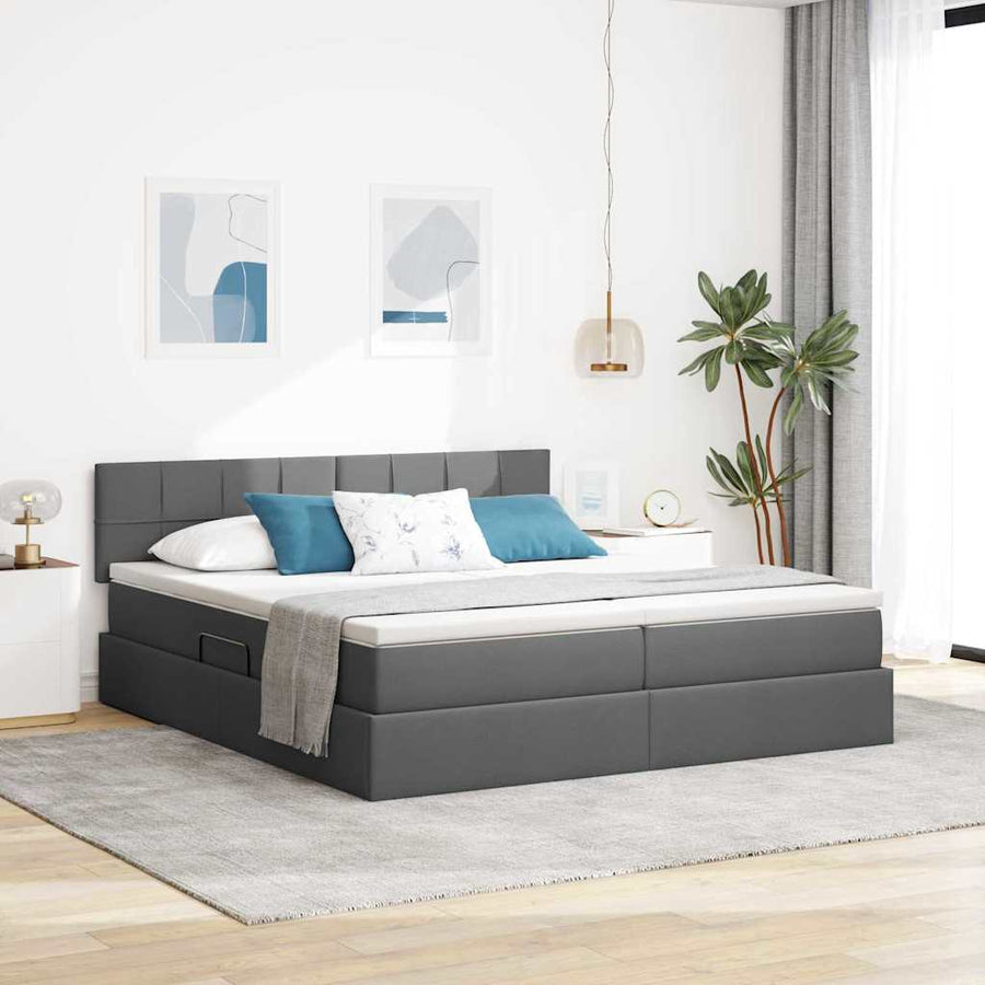Bed met LED-striplichten Donkergrijs 180 x 200 cm Stof
