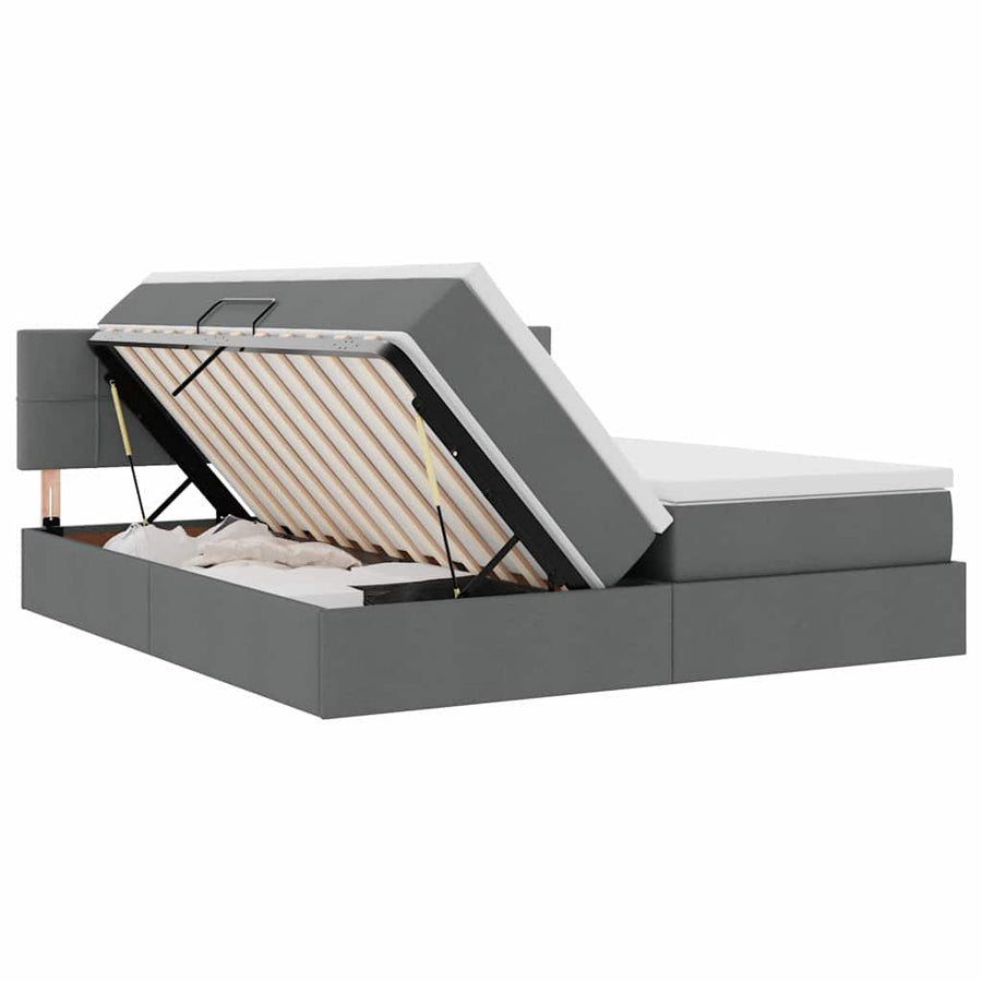 Bed met LED-striplichten Donkergrijs 180 x 200 cm Stof