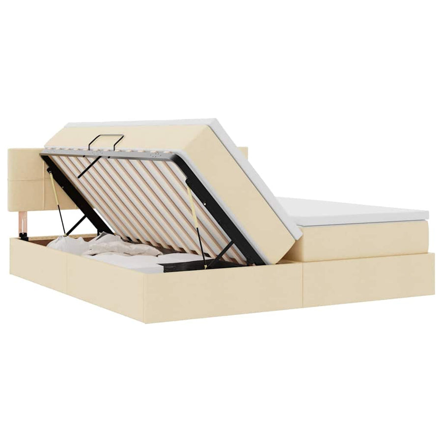 Bed met LED-striplichten met hoofdeinde Crème 180 x 200 cm Stof
