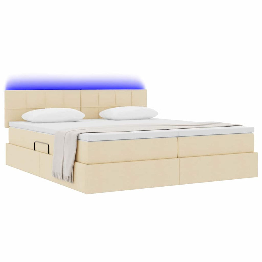 Bed met LED-striplichten met hoofdeinde Crème 180 x 200 cm Stof