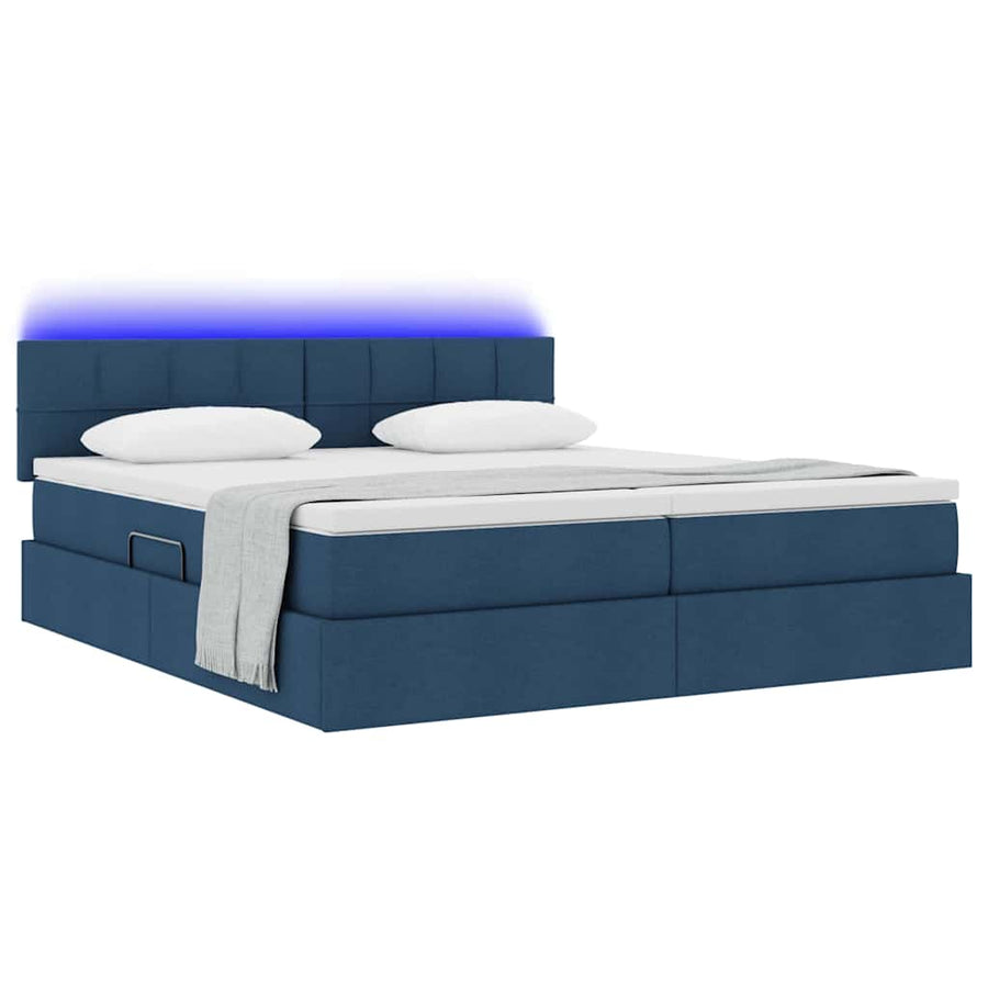 Bed met LED-striplichten met hoofdeinde Blauw 180 x 200 cm Stof