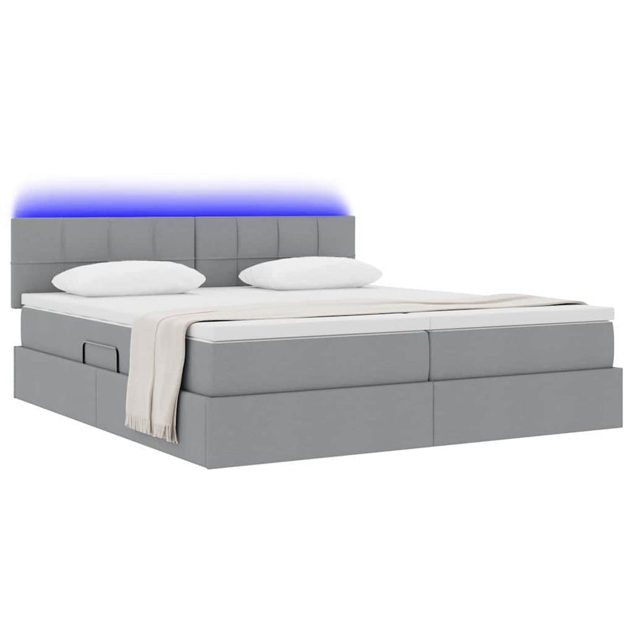 Bed met LED-striplichten Lichtgrijs 200 x 200 cm Stof