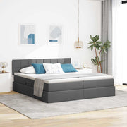 Bed 200x200 cm donkergrijs stof met LED
