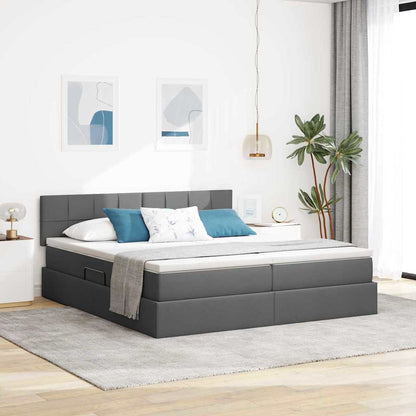 Bed met LED-striplichten Donkergrijs 200 x 200 cm Stof