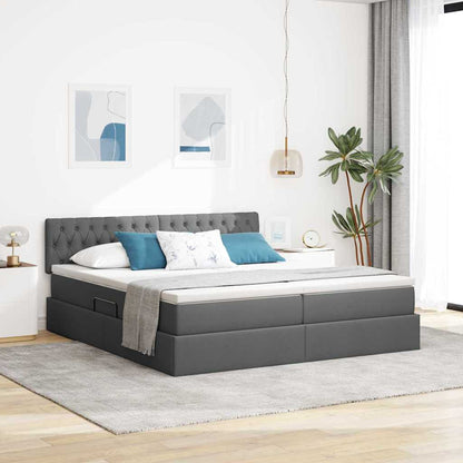 Bed met LED-striplichten Donkergrijs 180 x 200 cm Stof