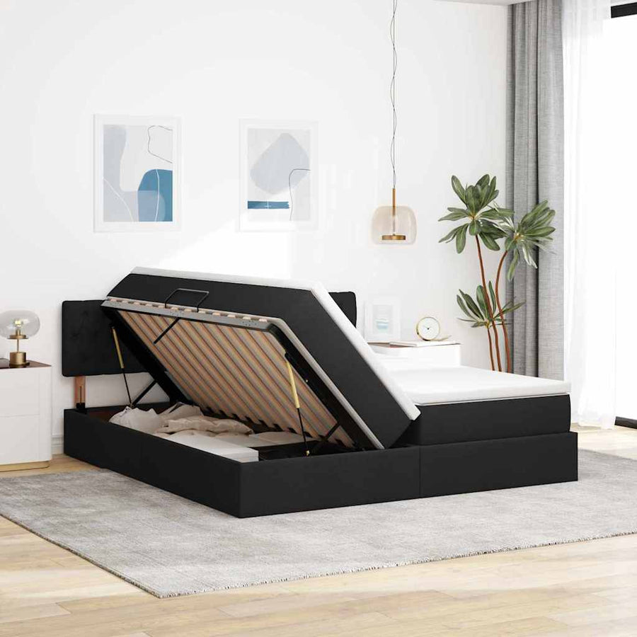 Bed met LED-striplichten met hoofdeinde Zwart 180 x 200 cm Stof