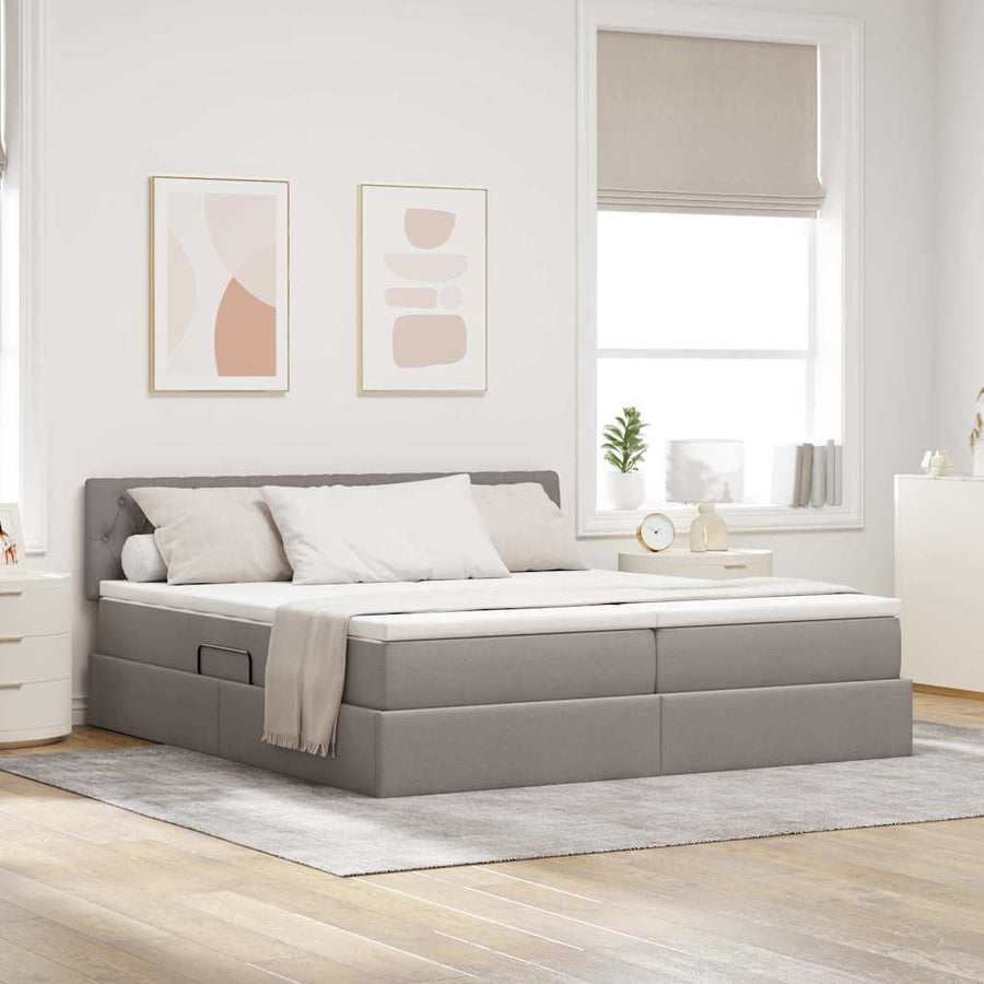 Bed met LED-striplichten met hoofdeinde Taupe 180 x 200 cm Stof